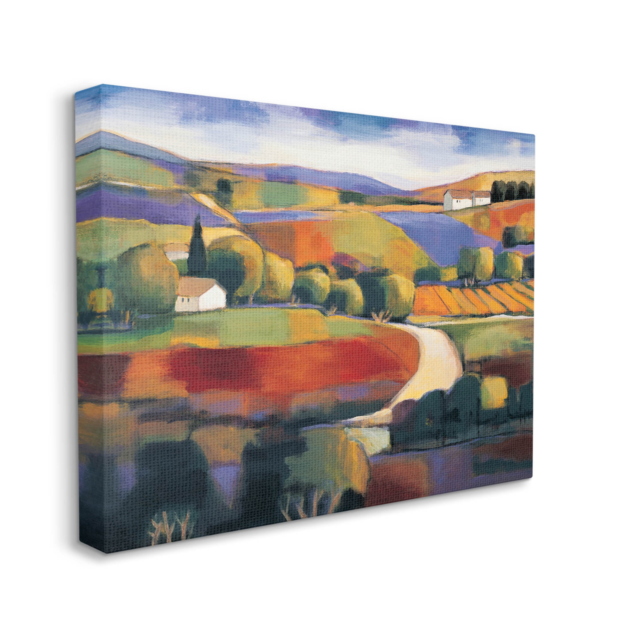 Modern Countryside Farm Town Landscape Painting Gallery Wrapped Canvas Print Wall Art