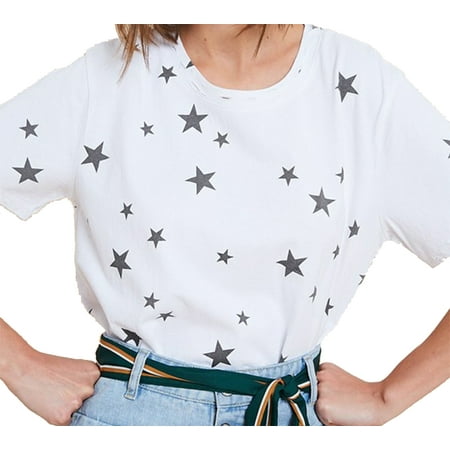 Wishlist Distressed Hem Star T-Shirt-Ivory-Large
