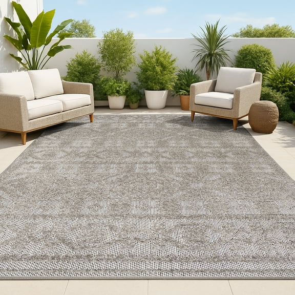 JONATHAN Y SOUTH BEACH 3 x 5 Area Rug, Citta Pile Mediterranean Tile - Dark Gray/Ivory, SBH102C-3