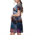 thumbnail image 2 of Gukieu Underwater Lazy Turtle Print Women's Short Sleeve Dress, Elastic Waistband A-line with Pockets Summer Dress, Suitable for Daily Leisure, Work, Vacation, 2 of 6