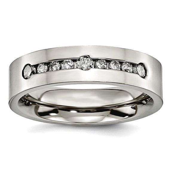 Titanium Polished 1/2 Ct Tw. Diamond 6mm Band Ring Size 10.5 Ring for Women and Men - .50 dwt