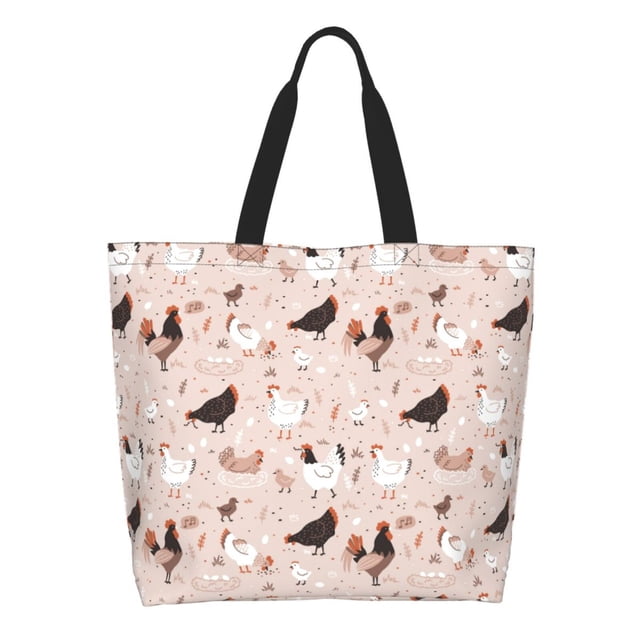 Balery Funny Chicken Bolsa Tote Estilo Estético con Cremalleras, Bolsa de Hombro, Bolsa de Compras Grande y Plegable