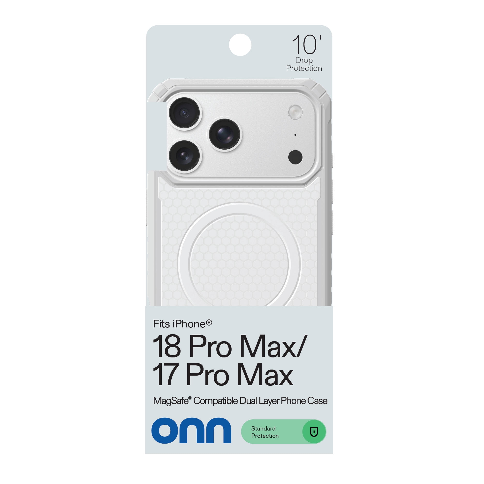 onn Honeycomb Dual-Layer Phone Case for iPhone 18 Pro Max / 17 Pro Max, MagSafe Compatible - White