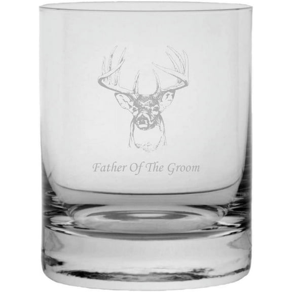 Buck Father of the Groom Wedding Buck Etched 11oz Crystal Rocks Whisky Glass