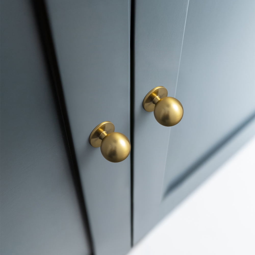 Goo-Ki Set of 12 -Sleek Round Brushed Gold Cabinet Knobs - Modern and Minimalist Hardware for Stylish Home Enhancement - 1.2 Inch Diameter