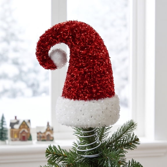 Aonerit Christmas Tree Topper, Santa Hat Shaped Star, Tree Top Decoration, Indoor Outdoor Holiday Decor