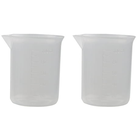 

2X Clear White Plastic 100ML Measuring Cup Beaker for Lab Kitchen