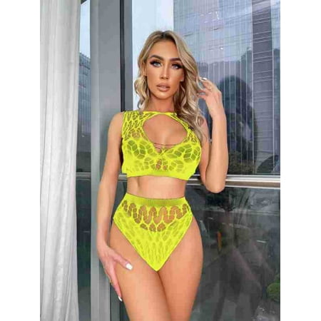 Generic Sexy Lingerie Three-Point Sheer Cutout Fishnet Clothes Lace New Style Jumpsuit Two-Piece Set