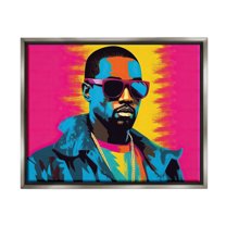 Stupell Industries Kanye West Modern Portrait Abstract Painting Gray Floater Framed Art Print Wall Art, 31 x 25