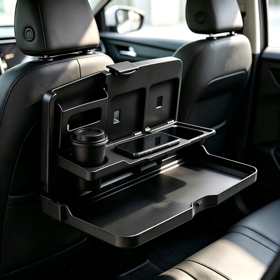 JWGIETK Foldable Car Back Seat Tray Table – Universal Black ABS Drink Holder, Multipurpose Dining Organizer for Road Trips and Daily Commutes