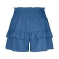 thumbnail image 5 of Ruffled Shorts for Women Wide Leg Flowy Shorts Solid Color Pleated Shorts High-Rise Elastic Smocked Shorts Fashion Layered Mini Skirts Summer Beach Vacation Swing Skorts, 5 of 7