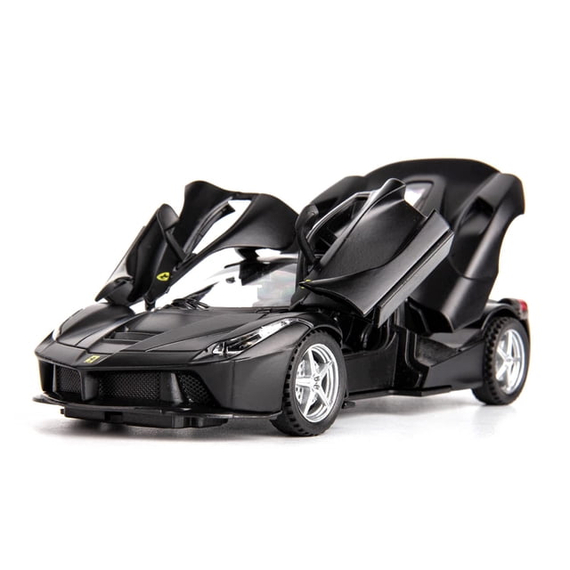 Bdtctk 1:32 Modelo De Coche Farrari Coche con Retroceso con Sonido Y Luz para Niños, Niños, Niñas, Cuerpo De Metal, Puerta Abierta, Negro