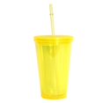 thumbnail image 1 of Double Wall Mug With Straw, Plastic Mug, Reusable Iced Coffee Mug, Clear Mug - Yellow, 1 of 5