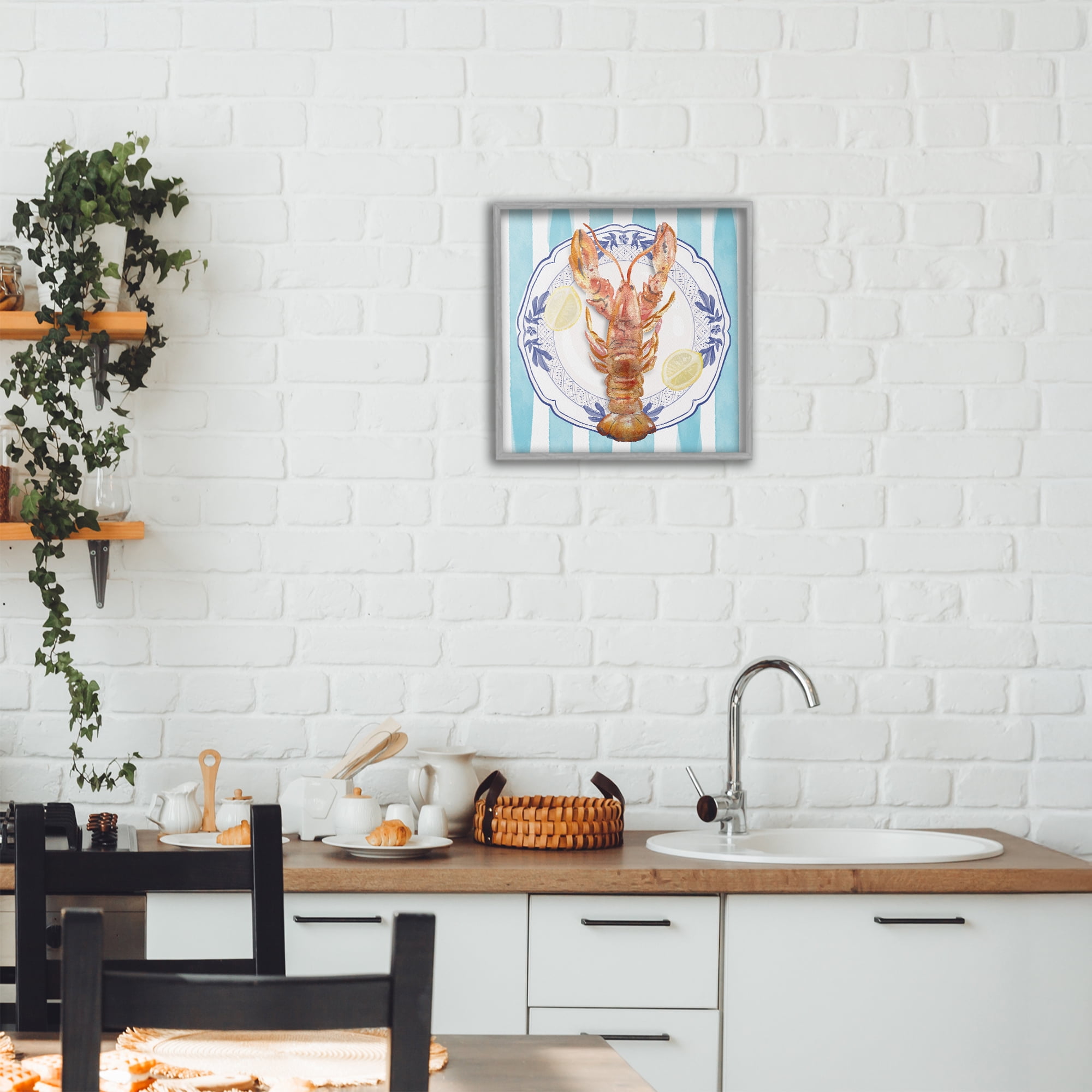 Stupell Industries Lobster Seafood Plate Gray Framed Giclee Art, design by Christie Adams