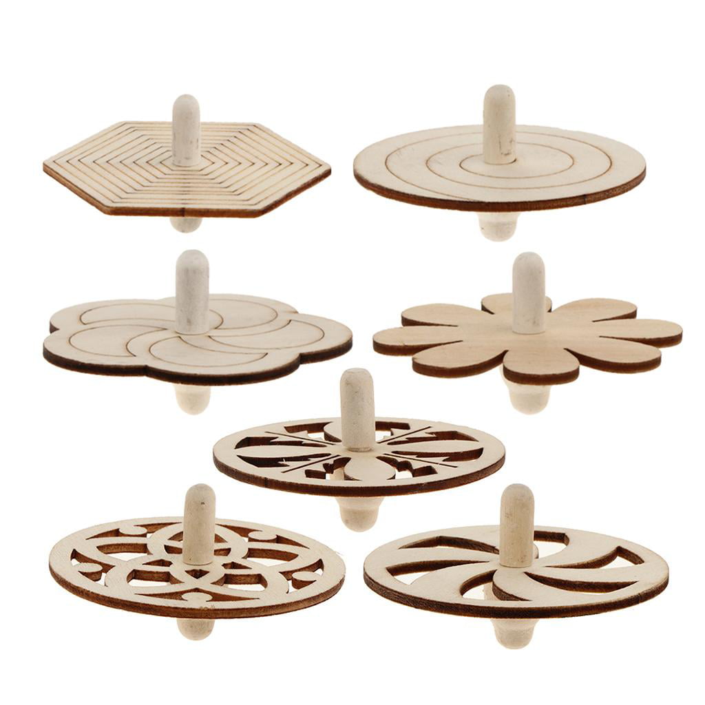 7pcs Unfinished Wood Toy Tops Spinning Tops for Kids DIY Painting Woodcrafts 