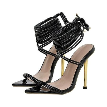 

Summer Saving Clearance! Kukoosong Heels for Women Pointed Cross Strap High-heeled Thong 10.5cm Sandals Womens Sandals Black 42