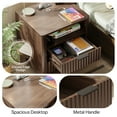 thumbnail image 4 of 18" Wide Fluted Nightstand Set of 2 with Charging Station Modern Wood Bedside Table with 2 Drawers and Open Shelf, Mid Century End Table for Bedroom Living Room Office, Walnut, 4 of 10