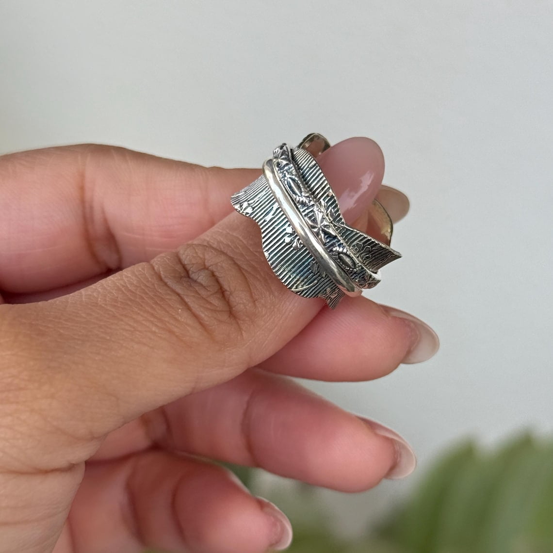 SS DESIGNS Boho Spinner Ring - Handmade Sterling Silver 925 Fidget Spinner Thumb Ring for Women, Stress Relief Jewelry Gift with Unique Bohemian Style