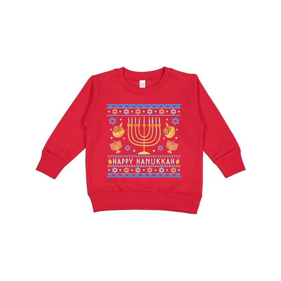 Inktastic Happy Hanukkah Sweater Style Design with Menorah and Dreidel Toddler Sweatshirt
