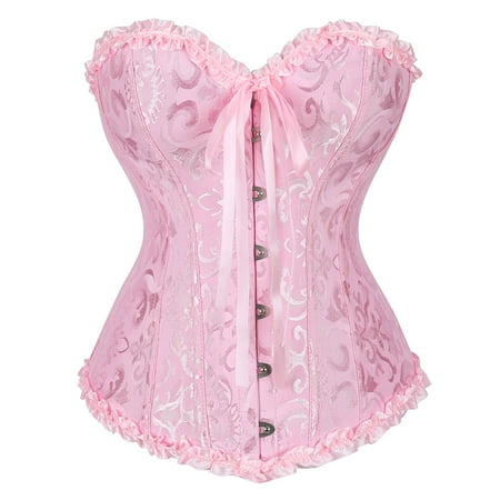 Corset Top Bustiers for Women Lace Up Ovebust Victorian Corset Plus Size Vintage Corsets Pink 4XL