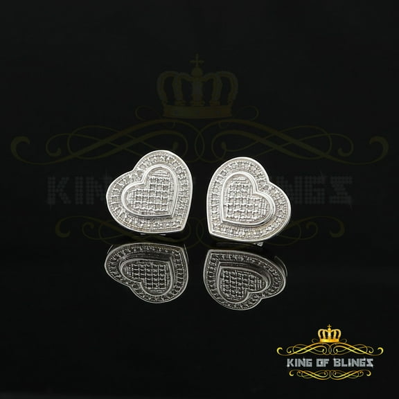 King of Bling's Aretes Para Hombre Heart 925 White Silver 0.30ct Diamond Women's Style Earring