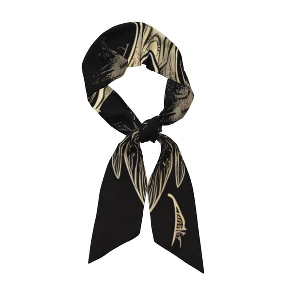 Xecao Gothic Winged Skull Pattern Large Satin Head Scarf - Satin Hair Scarves Silk Bandana Scarf Headscarf Silk Feeling Scarf for Women