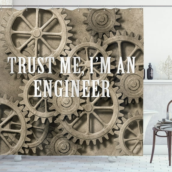 Ambesonne Engineering Shower Curtain, Funny Engineer Words, 69"Wx75"L, Pale Sepia White