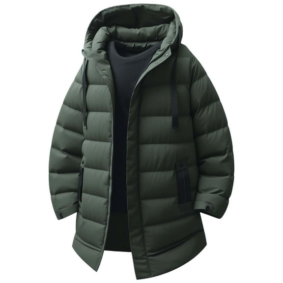 Filled Winter Coat: Thickened Warm Hooded Mid Length Versatile Knee Length