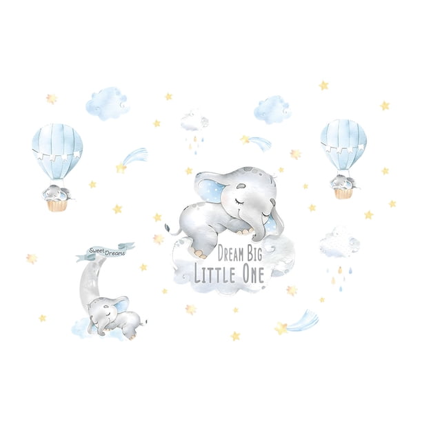 Pegatinas de pared con forma de globo y animales, pegatinas de pared, murales, calcomanías para niños, globos aerostáticos, nubes, elefantes para habitación de niños, guardería de bebés