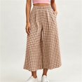 thumbnail image 2 of Women's Plaid Wide Leg Capri Pants High Waisted Elastic Waist Casual Cropped Pants with Pockets, 2 of 6
