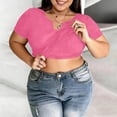 thumbnail image 2 of Dagugfen Crop Tops for Women Notch V Neck Short Sleeve Tshirts with Built in Bra Solid Color, 2 of 7