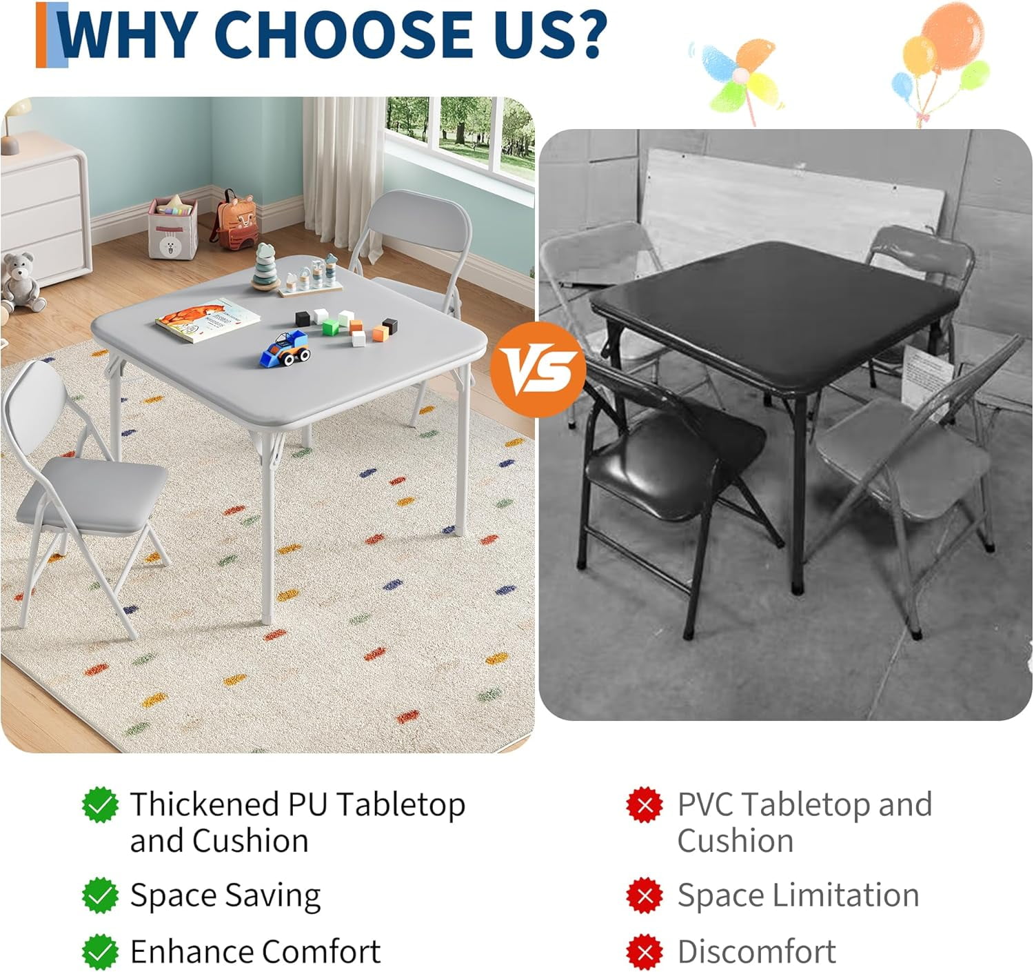 3 Piece Folding Kids Table and Chairs Set, Children Activity Table and Chairs Set for Dining Room,Daycare,Classrooms