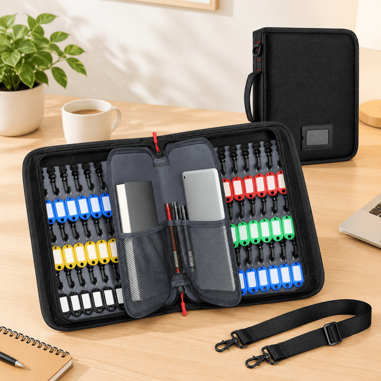 Black Fireproof Waterproof Key Organizer Case with 54 Tags for Secure Key Storage
