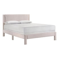 Cery Queen Size Platform Bed- Pink Upholstery- Textured Headboard