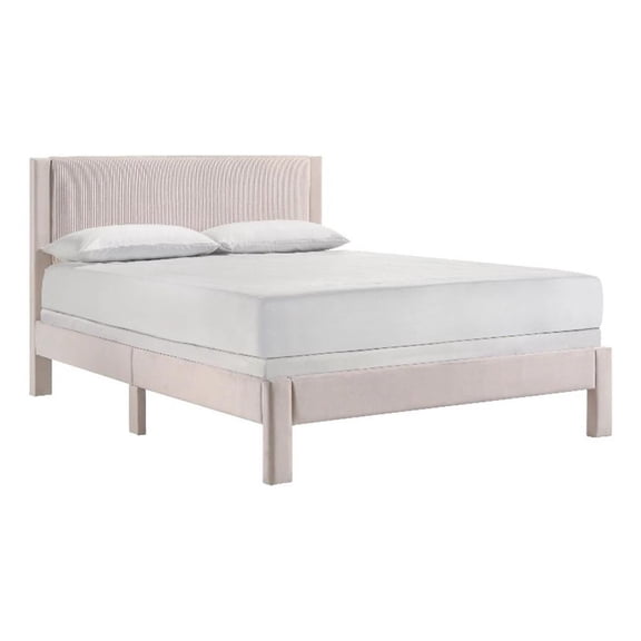 Cery Queen Size Platform Bed- Pink Upholstery- Textured Headboard