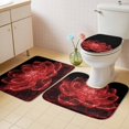 thumbnail image 2 of Red Black Floral Bath Mat 3 Piece Bathroom Rug Set, Modern Minimalist Gradient Flowers Non Slip Bath Rug Contour Mat and Toilet Lid Cover, Absorbent Shower Mats Soft Bath Rugs and Mats Sets, 2 of 8