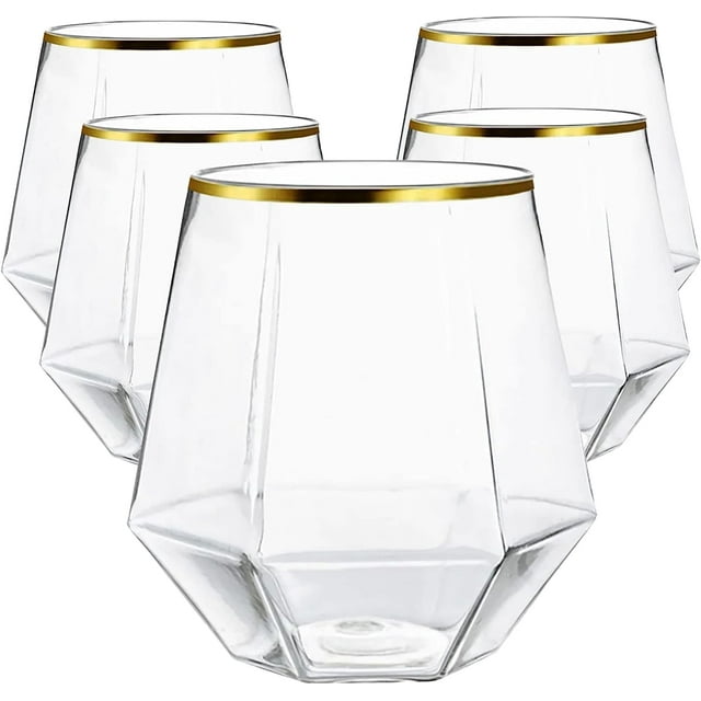 40 vasos de plástico irrompibles sin tallo con diamantes para vino, champán, whisky, elegantes, duraderos, desechables para interiores y exteriores, ideales para el hogar, oficina, bares, bodas, tazas