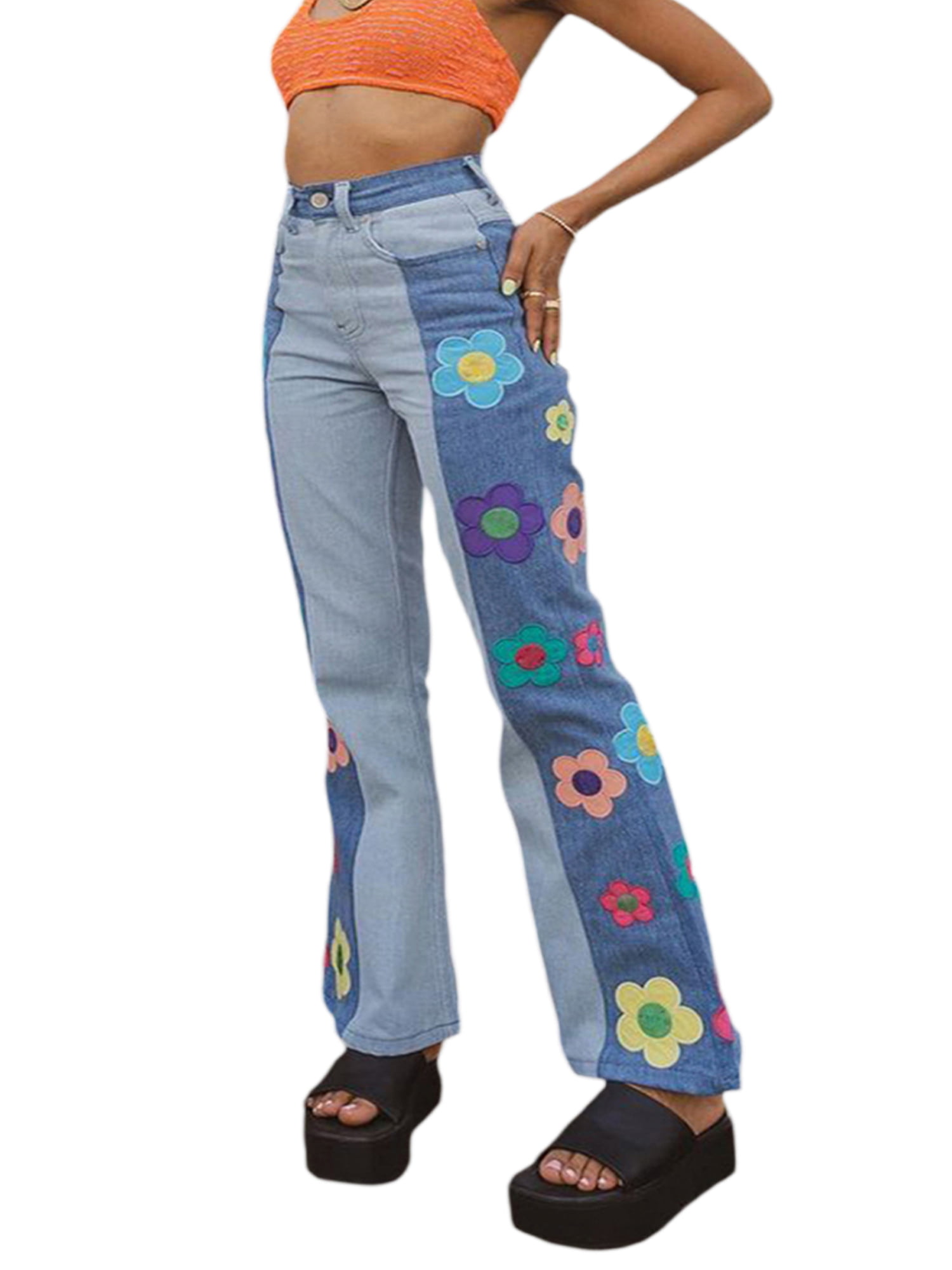 Girls Jeans Floral Flared Vintage 60's Mod Hippy Groovy 18 Months to 4 Years 