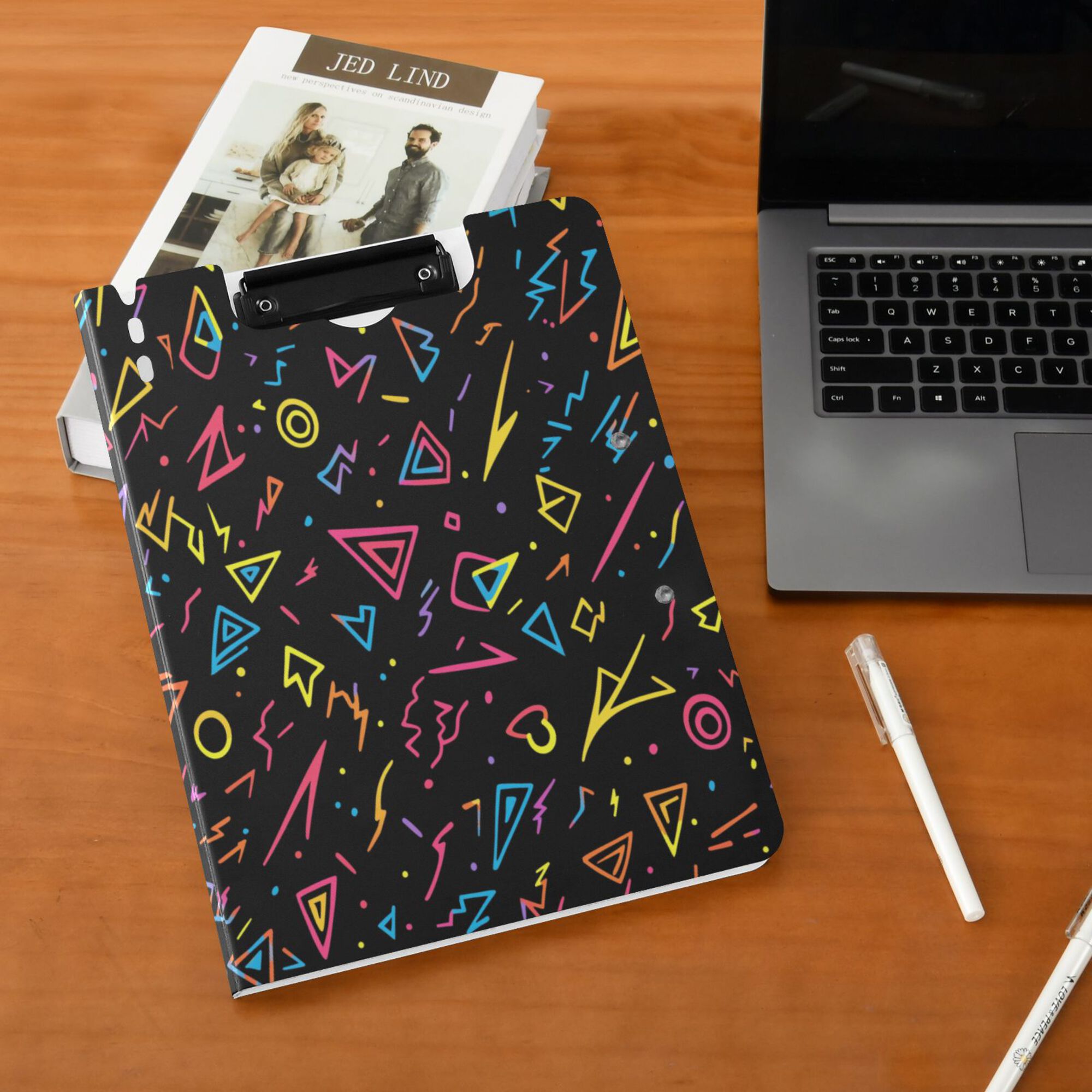 FORMRS A4 Clipboard Folder with Pen Holder Horizontal Foldable School Office Binder, Black Neon Lightning