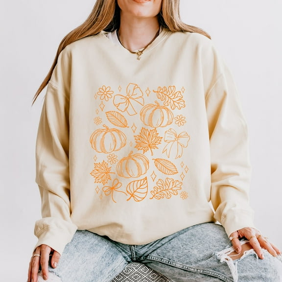 Fall Decorations Outline - Women's Lightweight Garment Dyed Sweatshirt