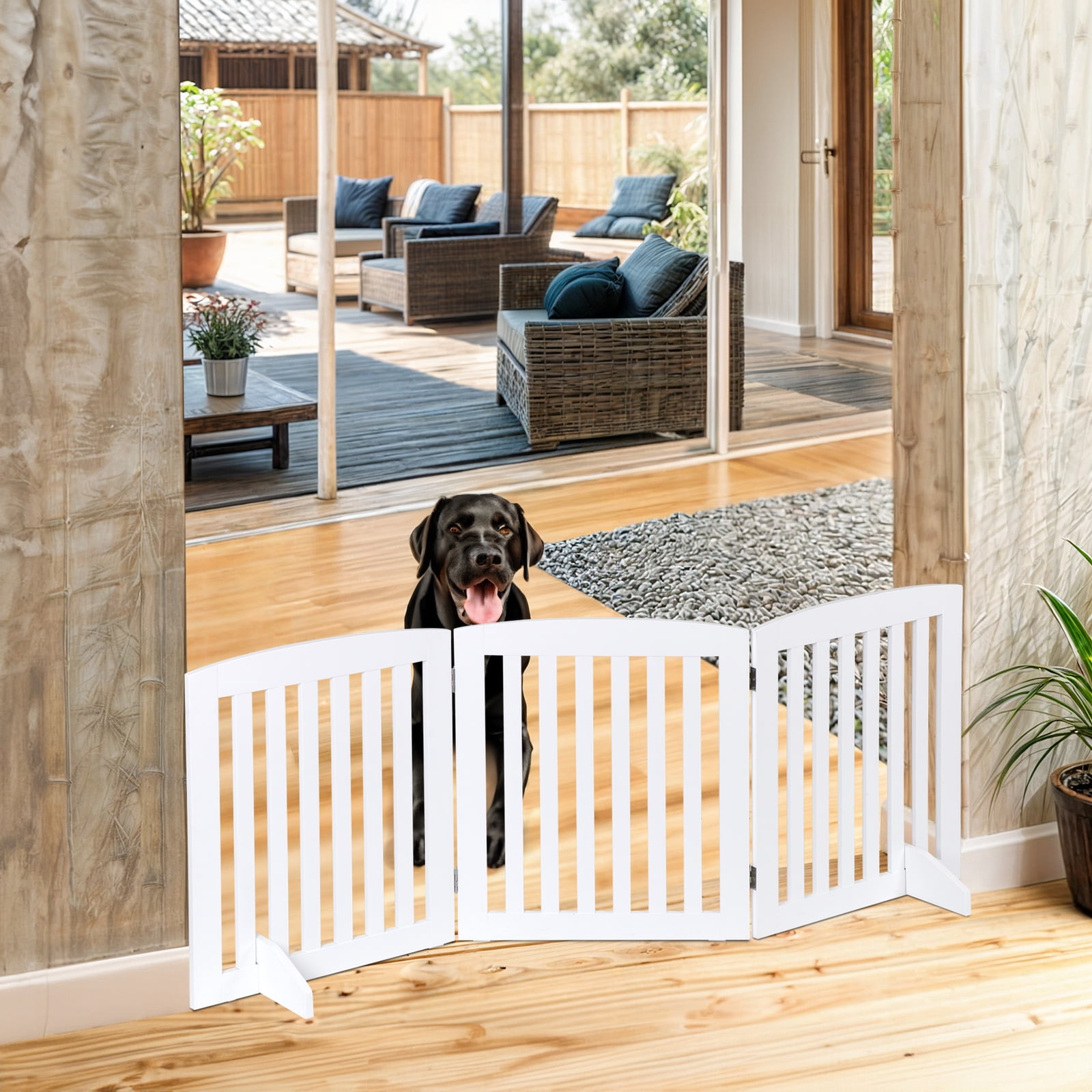 LINJH 24"H Pet Dog Gates Foldable Pet Fence Expandable Dog Barrier for Doorway 3 Panel