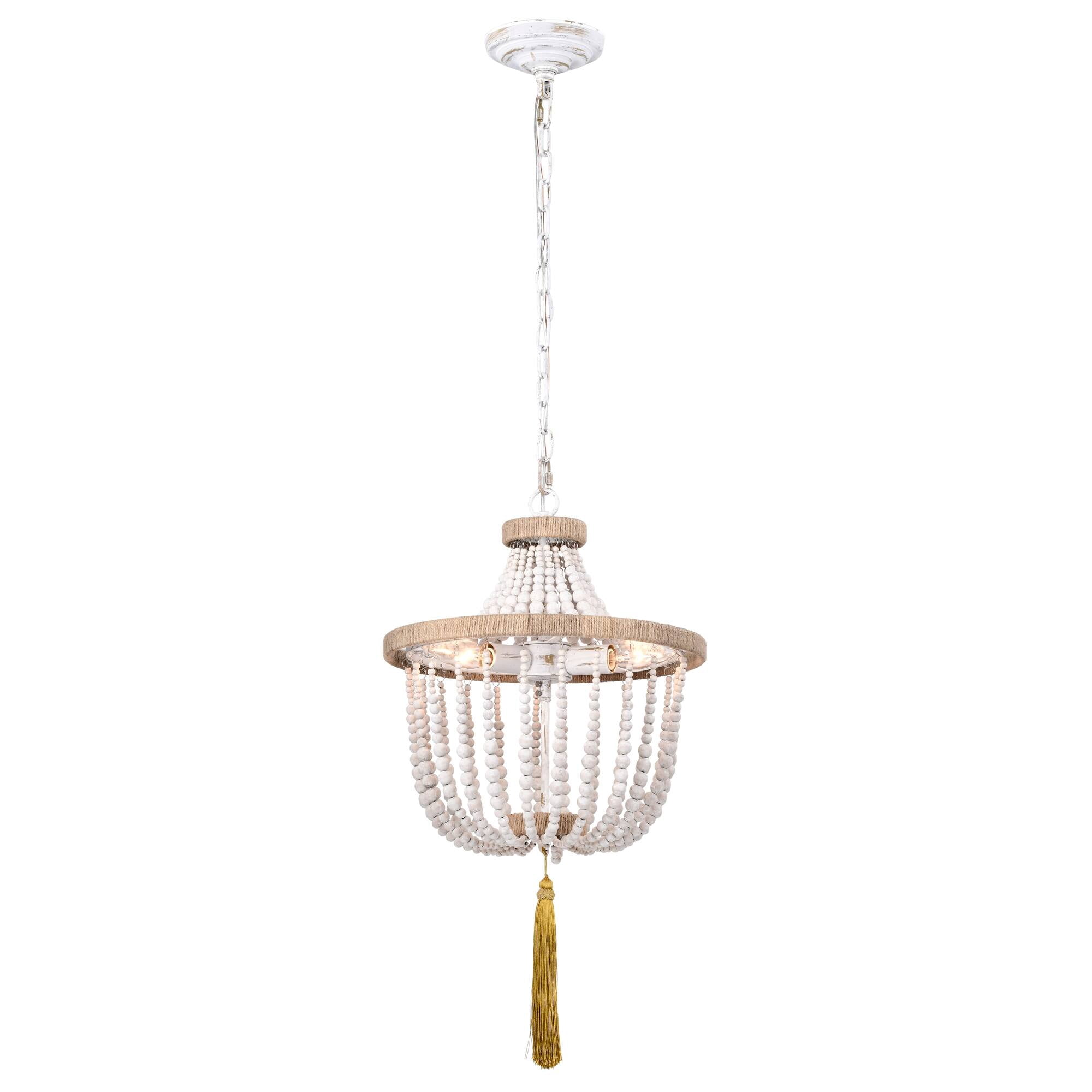 Sabina 14 in. 3-Light Indoor Weathered White and Matte Gold Finish Chandelier with Light Kit