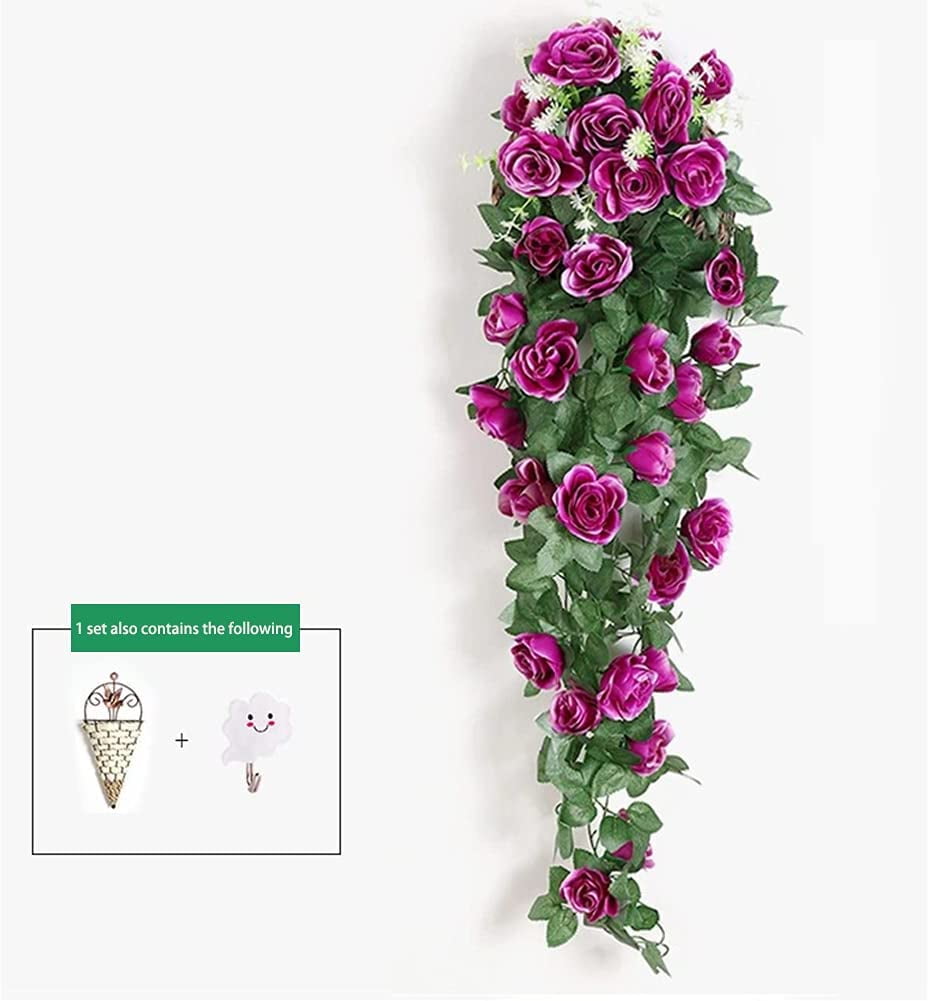 HAOSHICS 2Pcs/set Artificial Rose Flowers Hanging Vine Plants, Fake