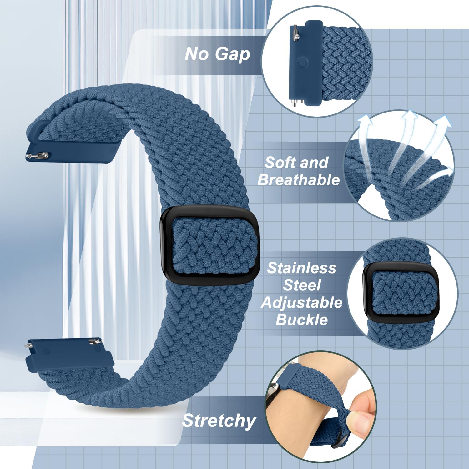 CRKMGS-24mm Quick Release Braided Band Compatible with Garmin Venu X1, TicWatch Altas/Pro 5/Pro 5 Enduro, Solo Loop Adjustable Smartwatch Bands for Suunto 9/7/D5 Women Men