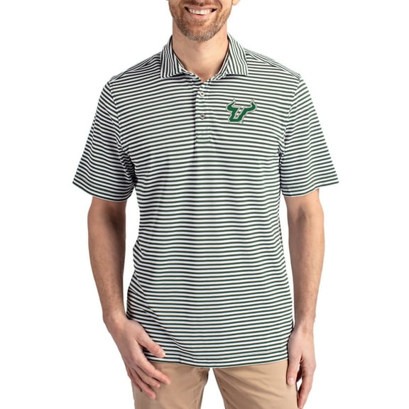 Men's Cutter & Buck  Green South Florida Bulls Virtue Eco Pique Stripe Recycled DryTec Polo