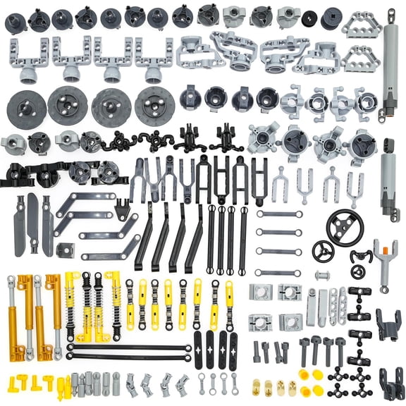 Habow 169pcs Technic-Parts Axle-Pin-Connector Compatible with Major Brands Technic Parts, Wheels Link Chain Steering Suspension Engine Linear Actuator Shock Absorber MOC-Replacement-Pieces
