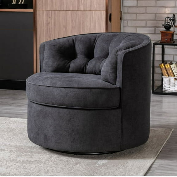 Wulawindy 33” Wide Swivel Barrel Chair Comfy Tufted Back Accent Round Barrel Chair Leisure Chair for Living Room, Bedroom, Hotel