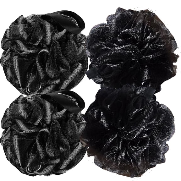 Bath Sponge Ball 60g Shower Loofahs Exfoliating for Women/Men, Set of 4, Black