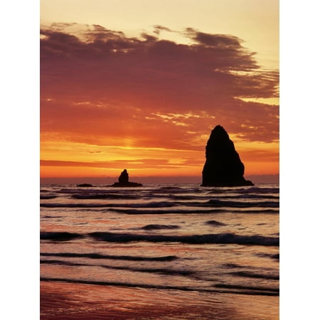 Sunset on the Haystack Rocks in Cannon Beach, Clatsop County, Northern Coast, Oregon, USA Print Wall
