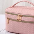 thumbnail image 2 of Bolsa de maquillaje de cuero PU de gran capacidad con asa y divisor para mujeres y niñas, 2 of 3